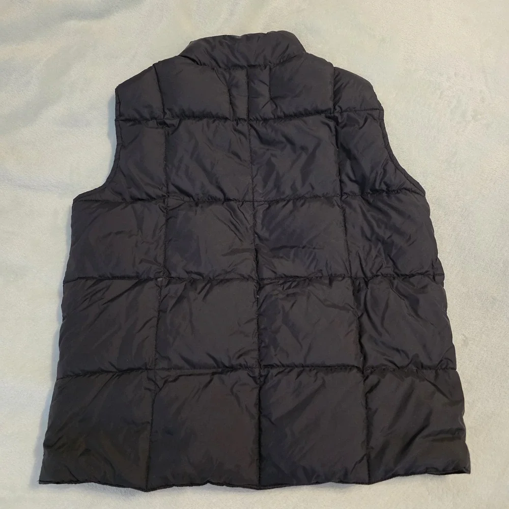 Lands End Puffer Vest Youth Sz Medium 5-6 Black Snap Front Goosedown Lightweight